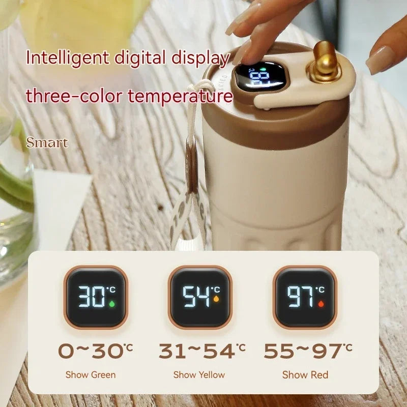 Caneca térmica de aço inoxidável com LED para café de 450 ml, garrafa térmica com display para manter frio e quente, caneca térmica para viagem e garrafa térmica a vácuo