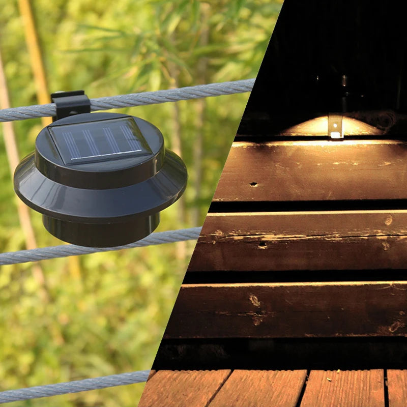Luminária de parede à prova d'água com energia solar 3LED para calha, luz noturna branca e quente para cerca, caminho de jardim, luminária LED decorativa para acampamento