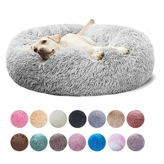 Cama de pelúcia ultra macia para gatos de estimação, de pelo longo, lavável, relaxante, tipo donut, confortável, artefato para dormir