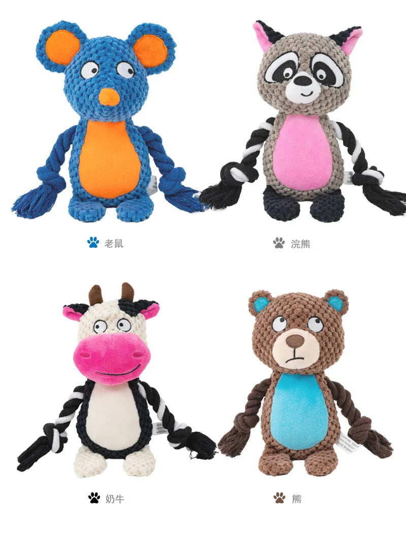 Brinquedos de pelúcia com corda que fazem barulho para cães: Raposa, Sapo, Porco, Animal, Puxador, Cordão de algodão resistente a mordidas - Treinamento interativo para vínculo de filhotes