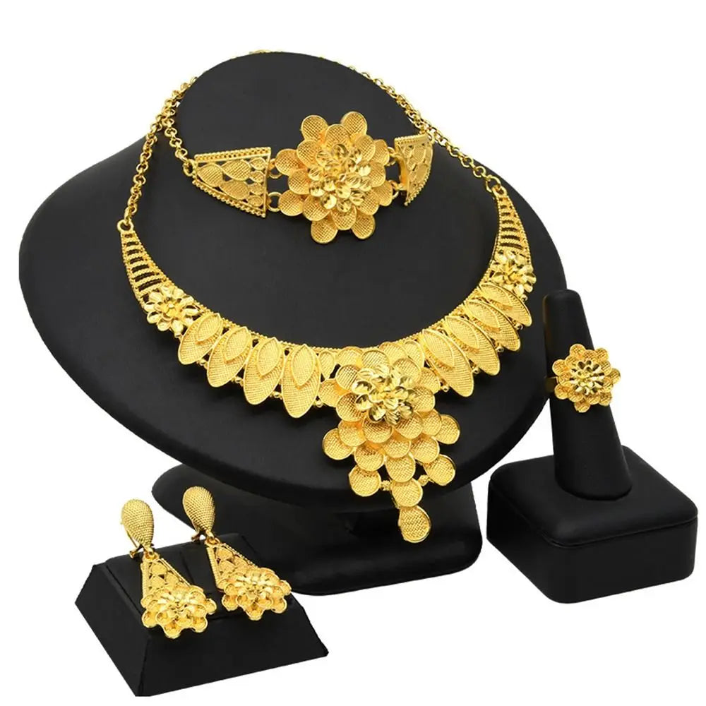 Conjunto de 4 peças de joias indianas banhadas a ouro para noivas, conjunto de colar/brincos/pulseira/anel feminino de luxo e alta qualidade, durável