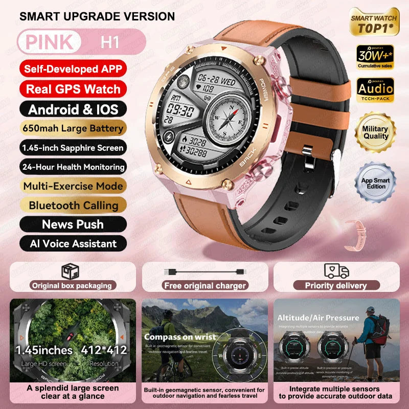 Novo relógio inteligente esportivo Xiaomi com GPS, à prova d'água, rastreador fitness, chamada Bluetooth, bateria de 650 mAh, pulseira feminina, 2025