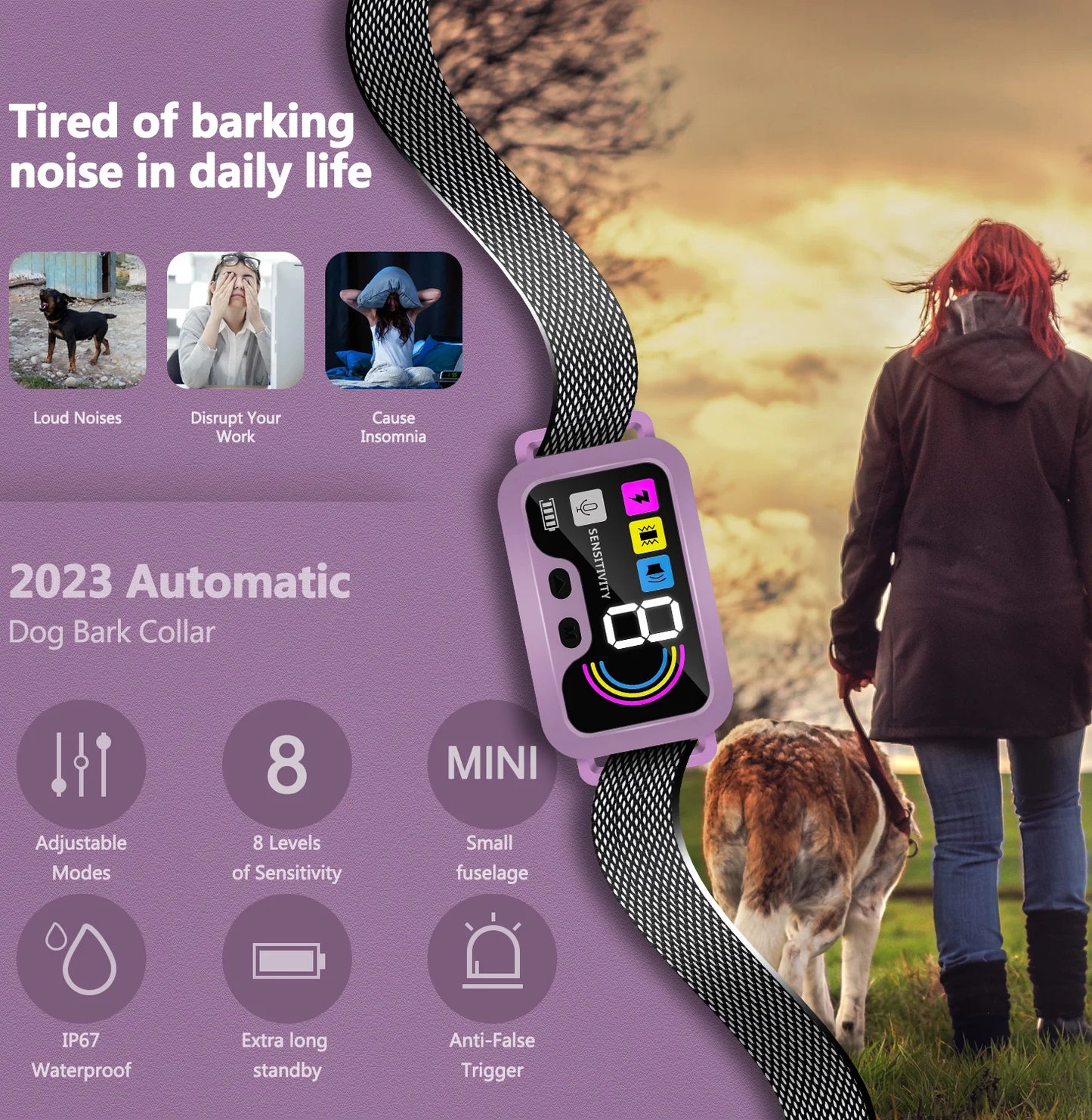 PUPOPAN Dog Training Collar for Large Dogs - Shock Collar with 3 Training Modes Waterproof Electric Shockers And Training Icons