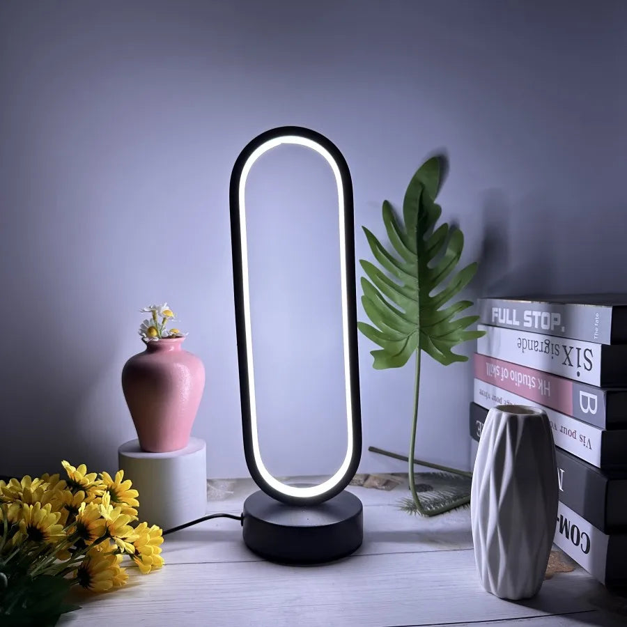 1 peça de lâmpada de anel moderna para quarto, sala de estar, três cores, lâmpada de cabeceira com escurecimento, luz noturna LED para escritório