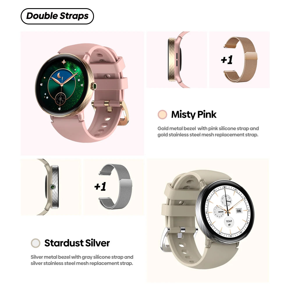 O NOVO Zeblaze Lily 2 2025, Smartwatch Feminino com Chamadas por Voz, Tela AMOLED de 1,2" e Pulseira Dupla, Relógio Inteligente Esportivo para Gestão da Saúde