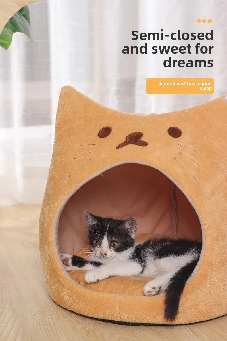 Ninho para gato de estimação fofo, almofada curta de pelúcia pp algodão, casinha para gato, outono e inverno, suprimentos quentes para animais de estimação