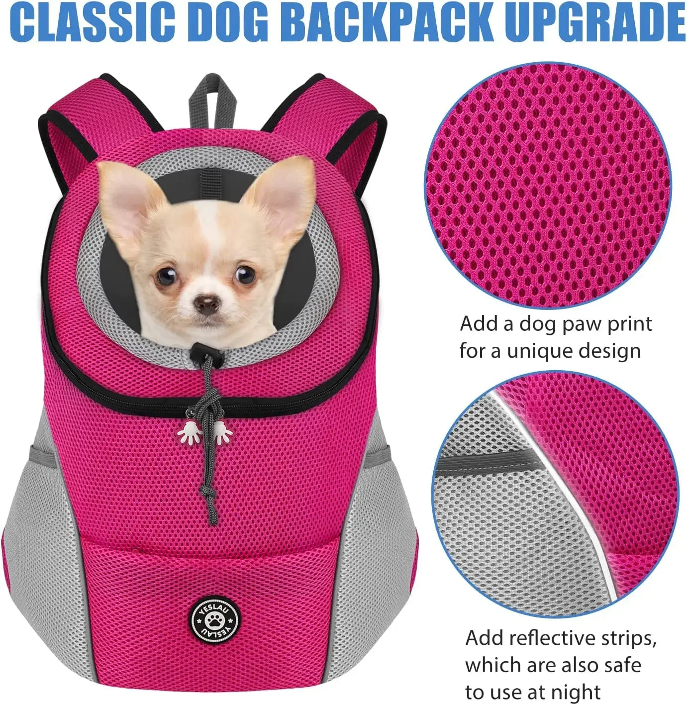 Nova mochila de viagem portátil com dois ombros, bolsa para transporte de cães de estimação, bolsa frontal de malha