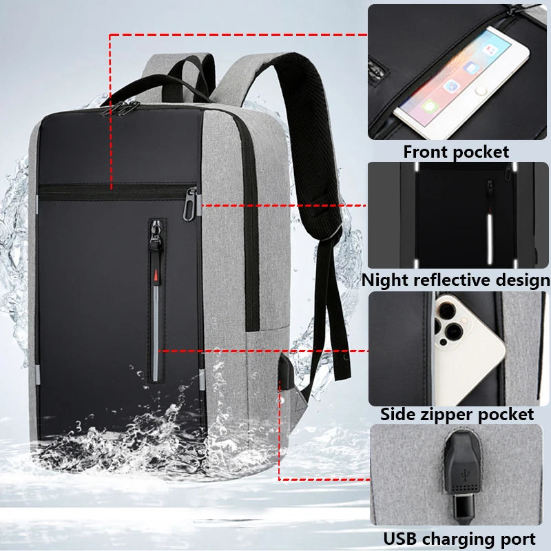 Mochilas escolares masculinas à prova d'água para laptop, mochilas escolares com entrada USB de 15,6 polegadas, mochilas de grande capacidade para homens