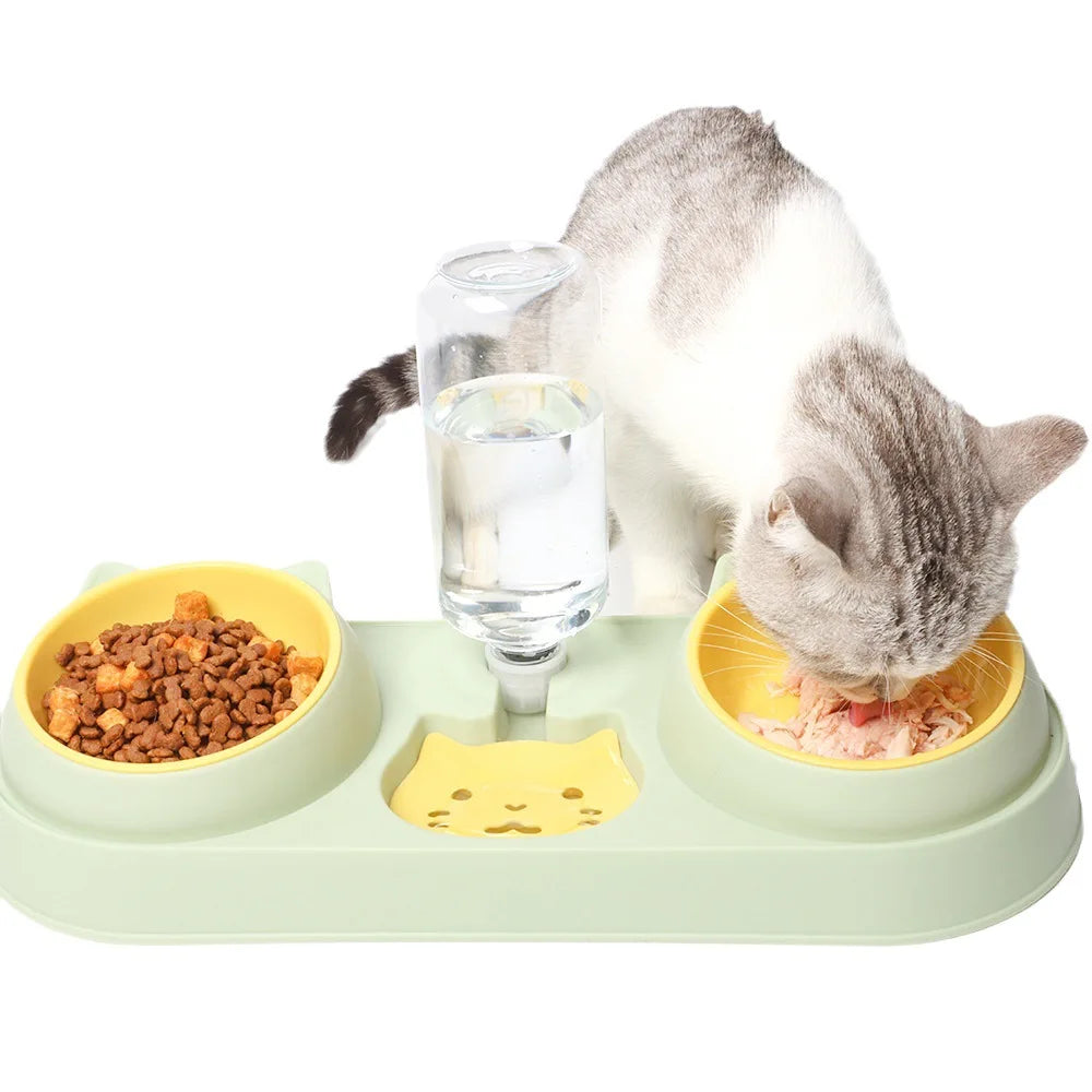 Tigela para gatos, alimentador automático, tigela para comida de cachorro com bebedouro, tigela dupla com suporte elevado, tigelas para gatos