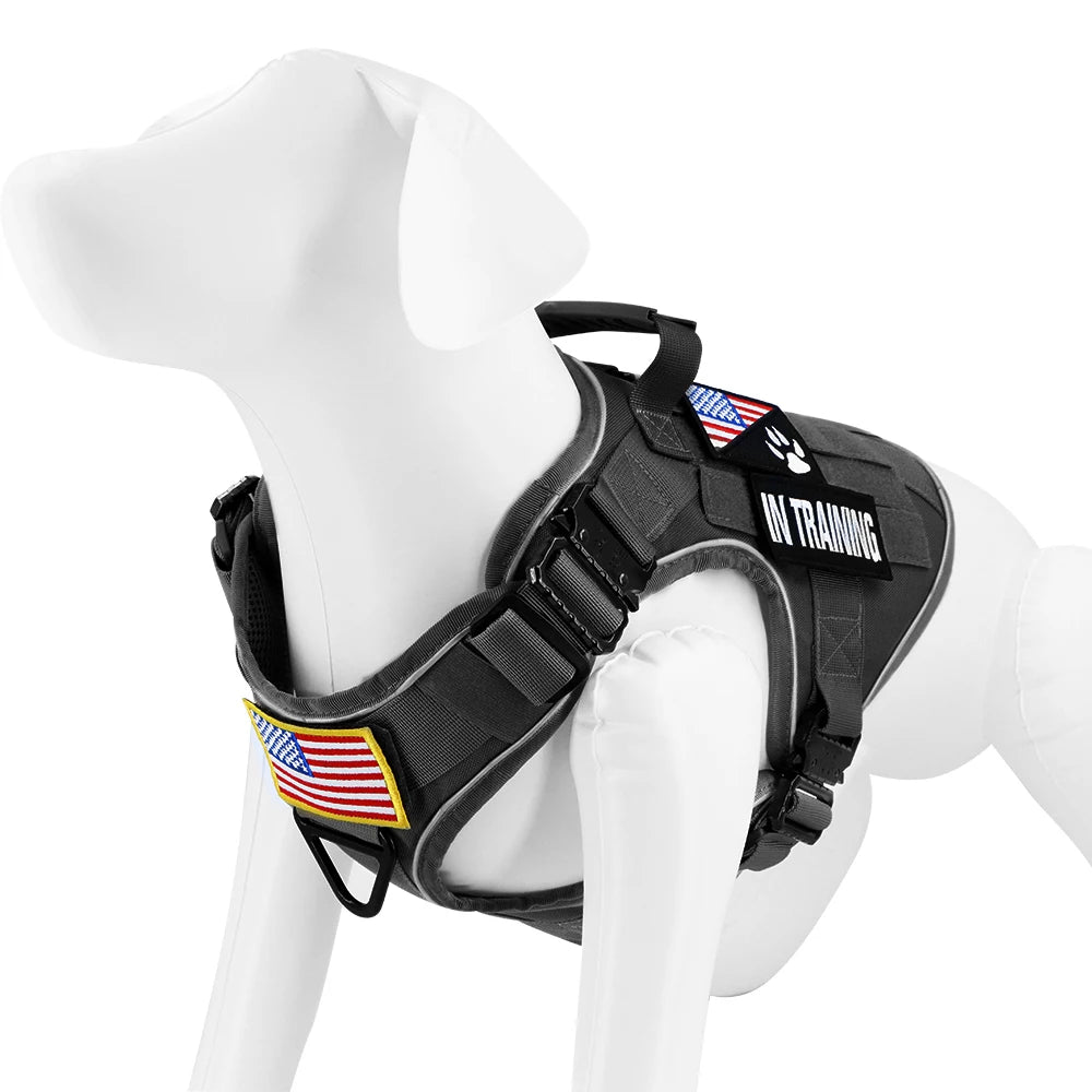 4 fivelas de metal para cães, colete refletivo tático militar para treinamento de animais de estimação, arreios sólidos com alça para cães grandes