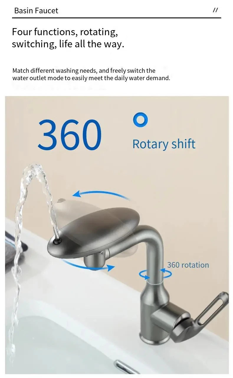 Torneira multifuncional para cascata, 4 modos de saída de água, torneira de água quente, rotação 360°, água quente e fria, névoa
