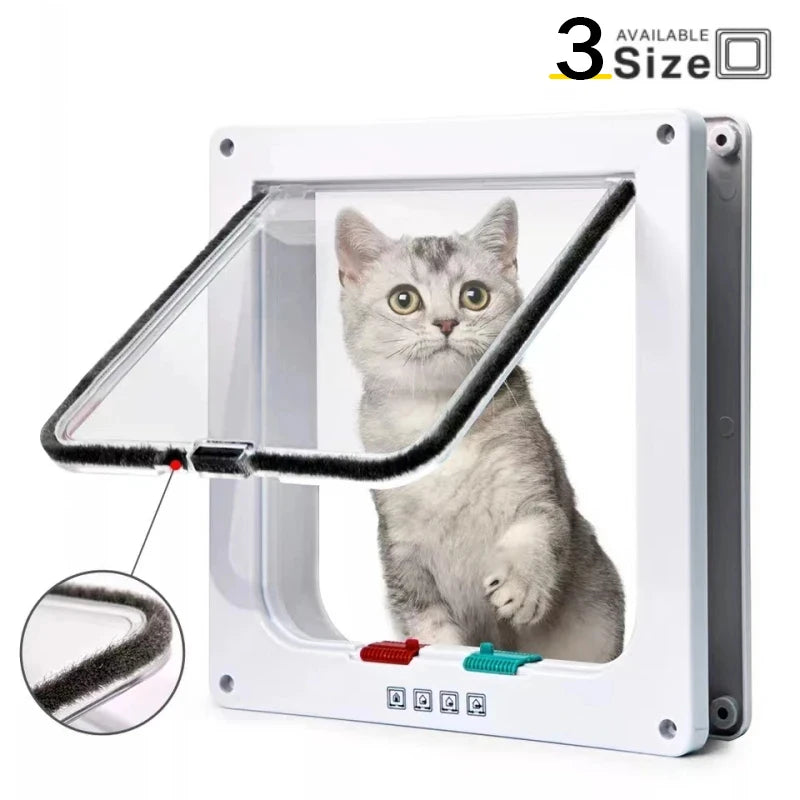 Porta magnética para animais de estimação com trava de 4 vias para gatos, portão de plástico ABS controlável, segurança para filhotes e gatinhos, kit de portas para animais de estimação
