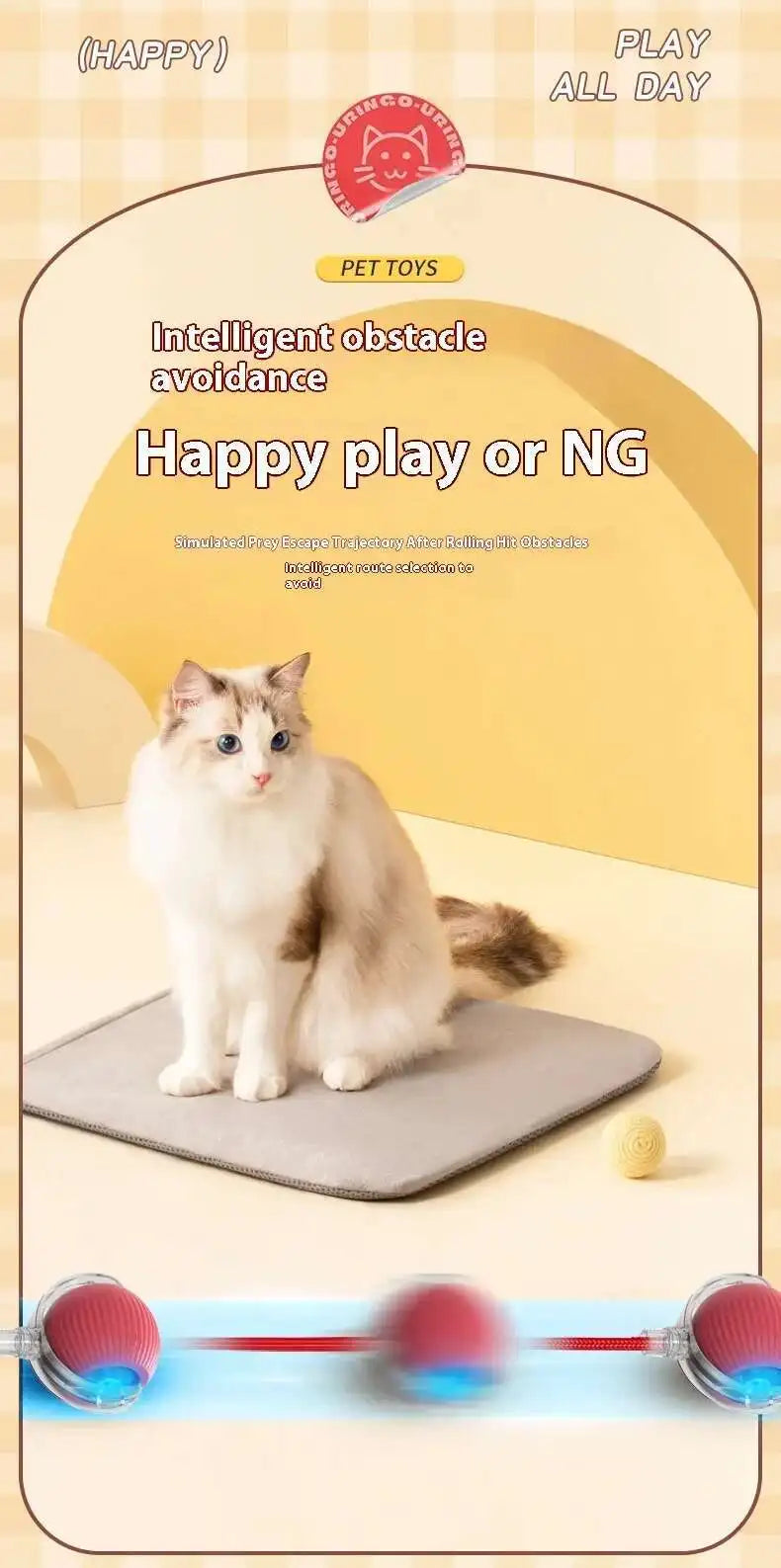Bola de brinquedo interativa inteligente para gatos, bola rolante automática com cauda falsa, brinquedo elétrico recarregável por USB para animais de estimação, para provocação e treinamento