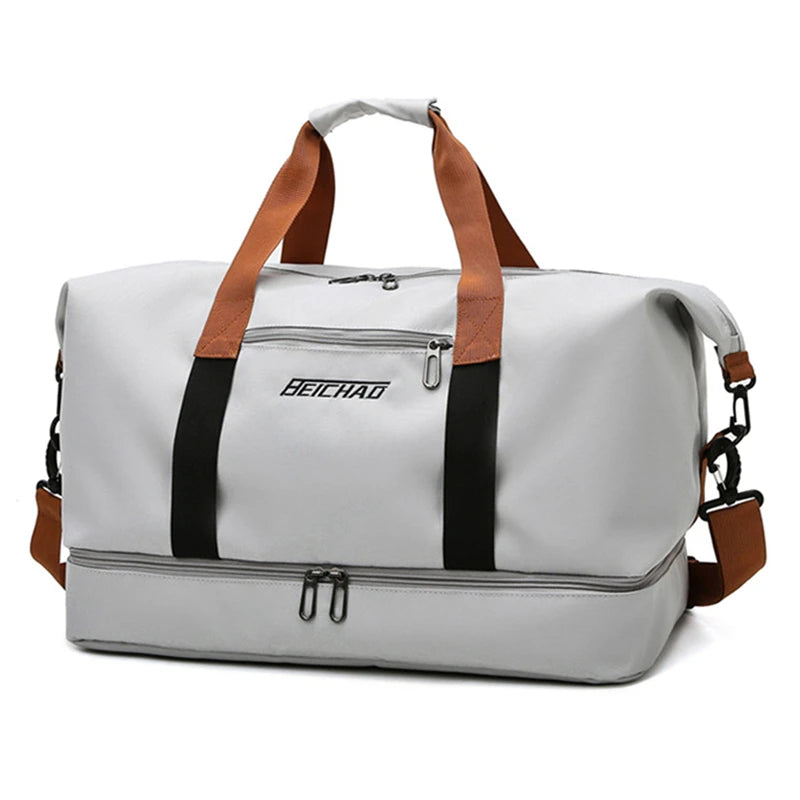 Bolsa de viagem masculina e feminina de grande capacidade para bagagem de mão, separação seco-molhado, bolsa esportiva de fitness, pacote de viagem de curta distância
