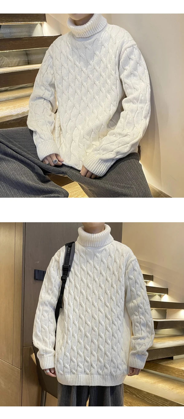 Novo suéter casual masculino de 2023, suéter quente e sólido para áreas externas, suéter de malha, roupa masculina