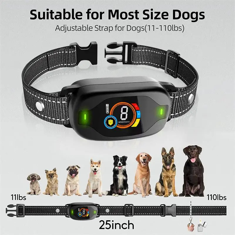 Novo produto: Coleira anti-latido com tela colorida, à prova d'água e com carregamento, coleira elétrica anti-latido automática para animais de estimação, inteligente