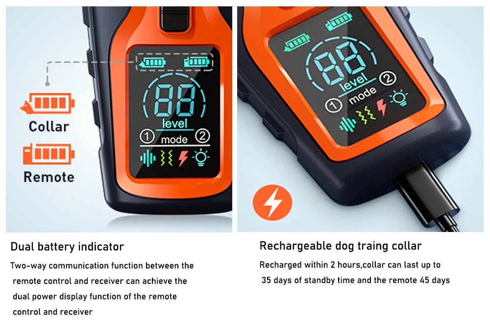 Coleira de treinamento elétrica para cães de 3280 pés com controle remoto, à prova d'água, para comportamento de animais de estimação, para filhotes de 5 a 120 libras, com choque de vibração