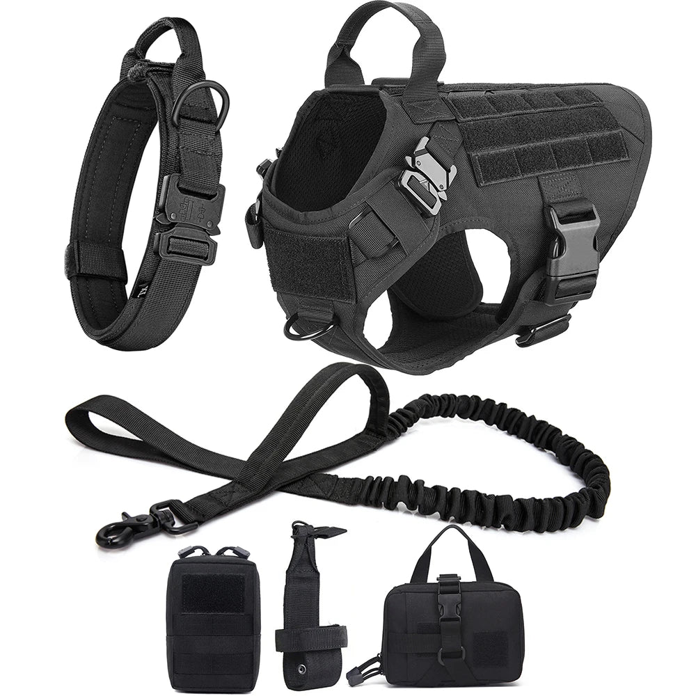 Conjunto de coleira e guia para cães grandes, colete tático para pastor alemão, para cães pequenos