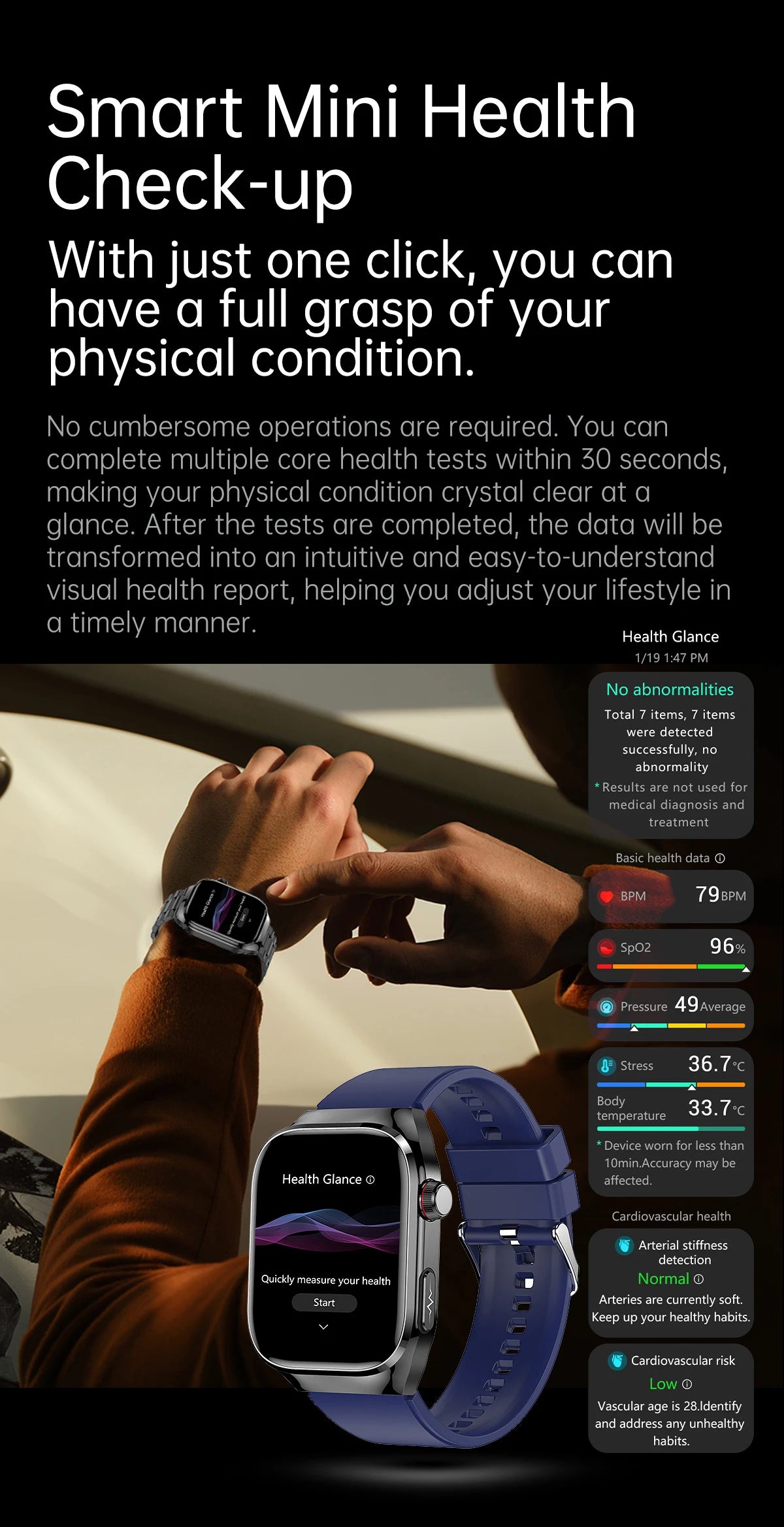 Novo relógio inteligente para Android e iOS, monitor de saúde, masculino e feminino, com precisão de ECG e PPG para ácido úrico e pressão arterial, análise de órgãos e corpo, 2025