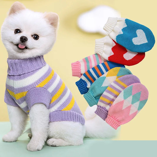 Suéter de malha para cachorro pequeno, suéter em formato de coração para cachorro, chihuahua, schnauzer, roupas quentes para cachorro, inverno para filhotes, gatos e animais de estimação, suprimentos para animais de estimação