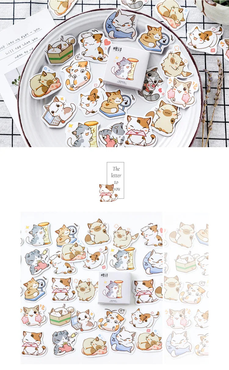45 unidades/caixa Meus Gatos Travessos Kawaii Mini Adesivos de Papel Diário DIY Álbum de Scrapbooking Decoração Material Escolar Adesivos de Papelaria