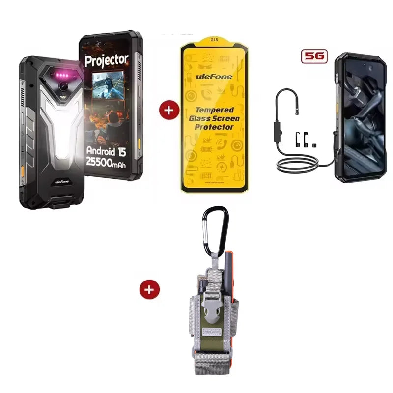 Ulefone Armor 34 Pro 5G, telefone robusto com IA, 32 GB + 512 GB, 25.500 mAh, 6,95" com projetor integrado, 120 Hz, Android 15, MTK 7300, NFC