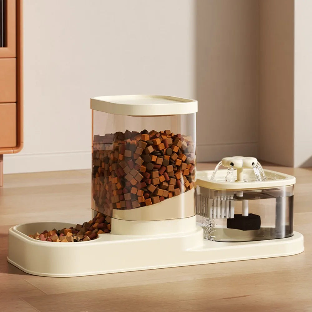 Alimentador automático para animais de estimação 2 em 1, fonte de água, tigela de comida para cães e gatos com fluxo circulante, antiderrapante, à prova de respingos, prato de alimentação lenta