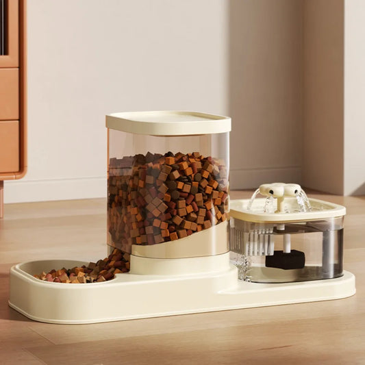 Alimentador automático para animais de estimação 2 em 1, fonte de água, tigela de comida para cães e gatos com fluxo circulante, antiderrapante, à prova de respingos, prato de alimentação lenta