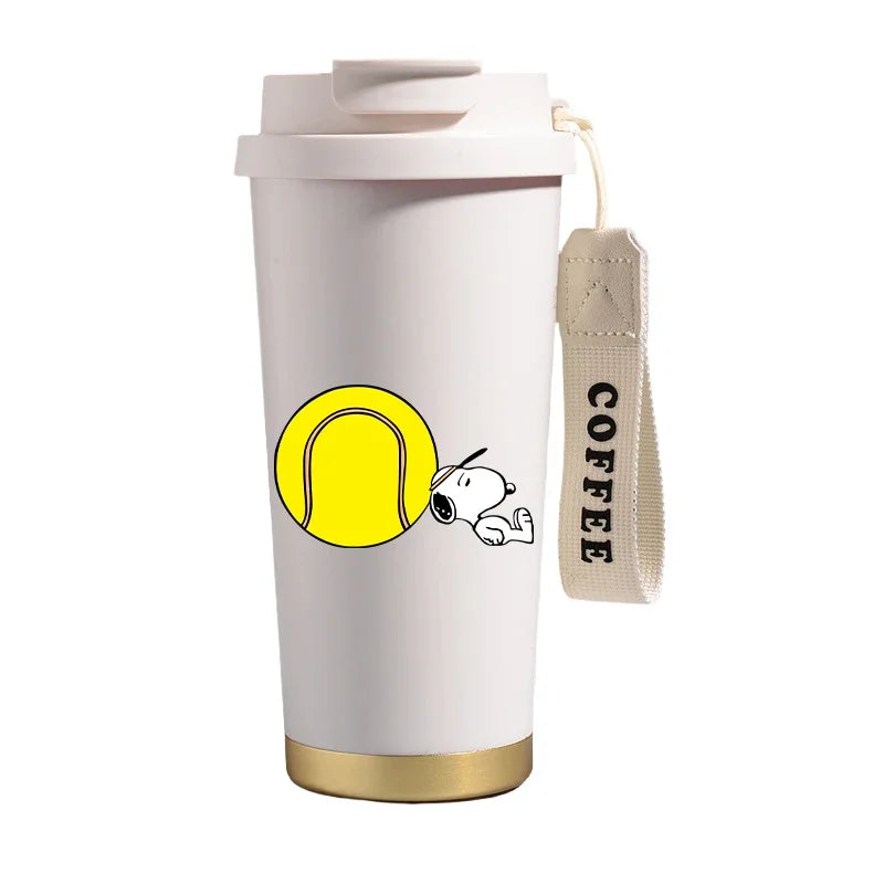 Garrafa térmica de aço inoxidável Snoopys 500ml, anime Kawaii, portátil, viagem, ar livre, carro, chá, café, caneca térmica fria