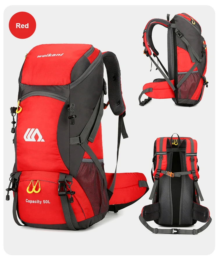 Mochila de viagem 50L para acampamento, bolsa grande para caminhada, mochila turística à prova d'água para esportes ao ar livre, escalada e montanhismo
