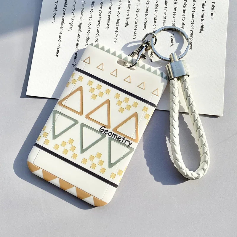 Capa para cartão de identidade estudantil com alça de pescoço, bolsa geométrica feminina masculina, crachá de trabalho, ônibus, porta-cartão de crédito, bolsas com cordão