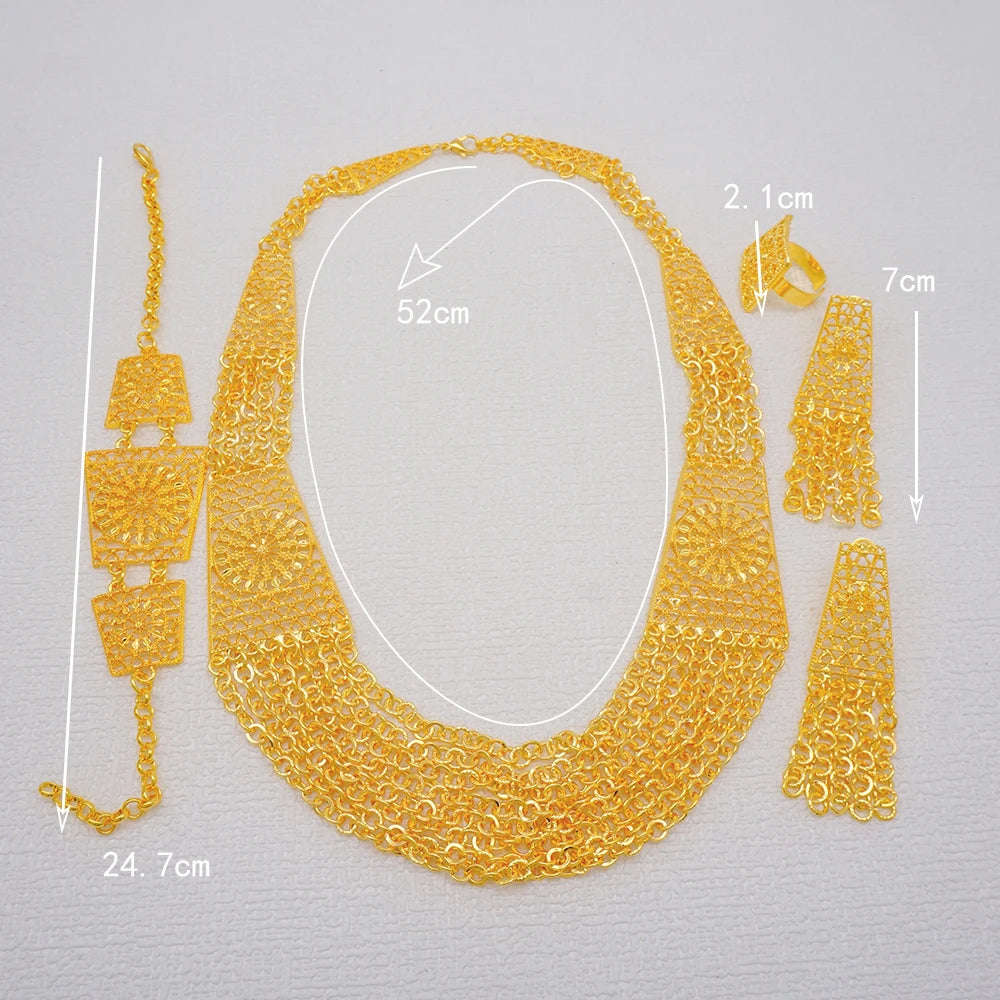Conjuntos de joias finas 2023 para mulheres, presentes de casamento, colar, pulseira, brincos, anel, joias com contas africanas