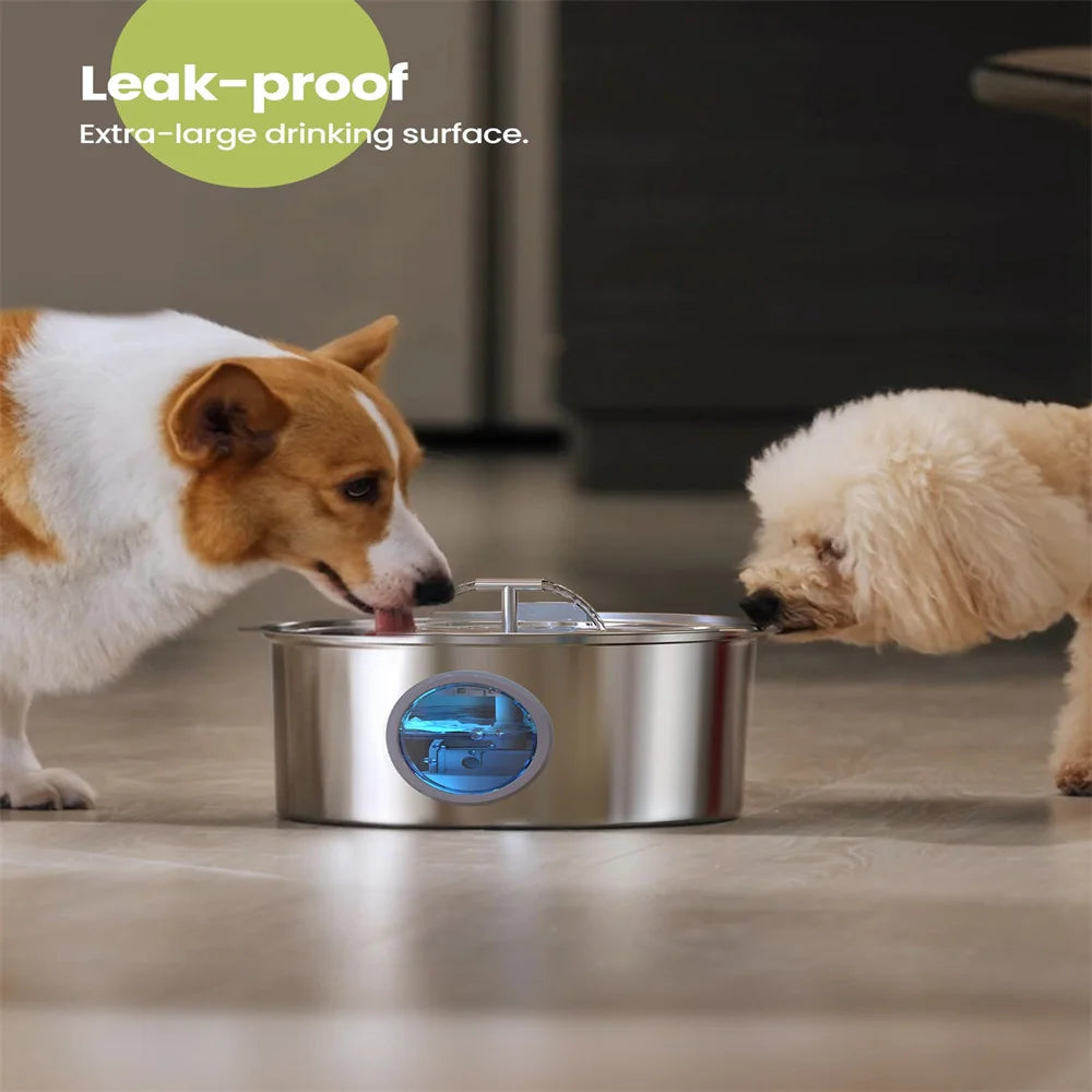 Bebedouro de aço inoxidável de grande capacidade para gatos, cães e animais de estimação, 7L, com janela de nível de água, bomba d'água silenciosa, dispensador com tigela de água USB