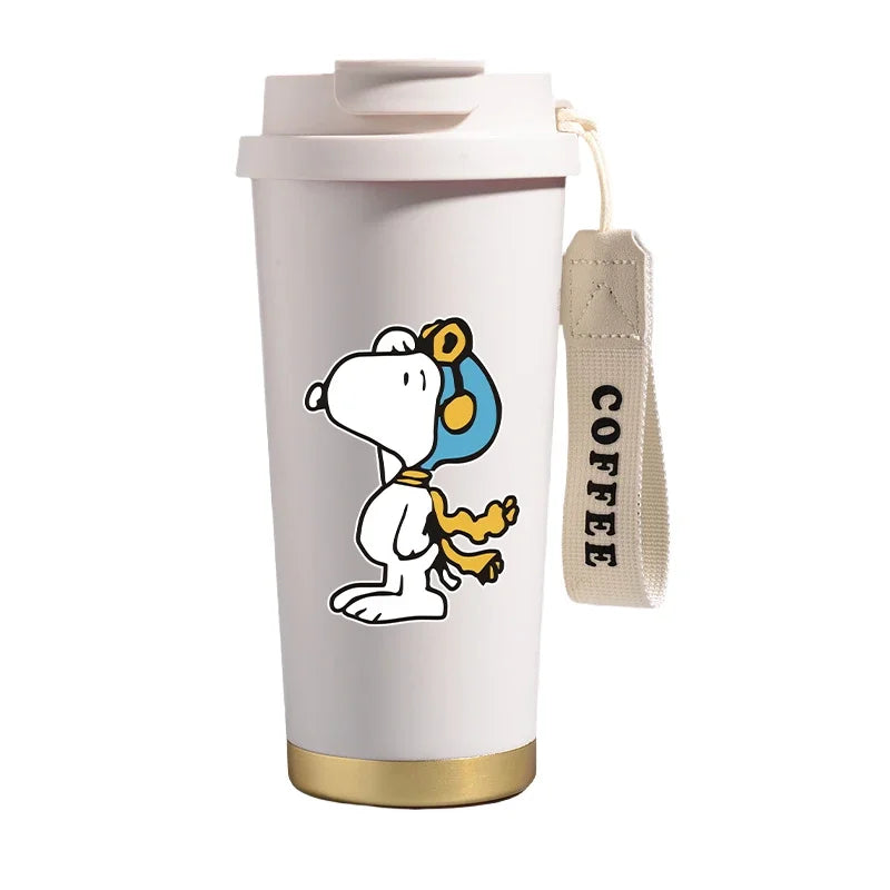 Garrafa térmica de aço inoxidável Snoopys 500ml, anime Kawaii, portátil, viagem, ar livre, carro, chá, café, caneca térmica fria