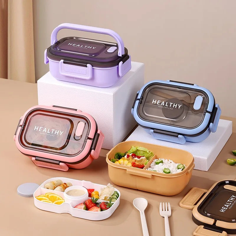 Lancheira de camada dupla 1200ml, compartimento portátil, caixa de alimentos para frutas, salada, micro-ondas, garfo e colher, caixa de piquenique para alimentos frescos