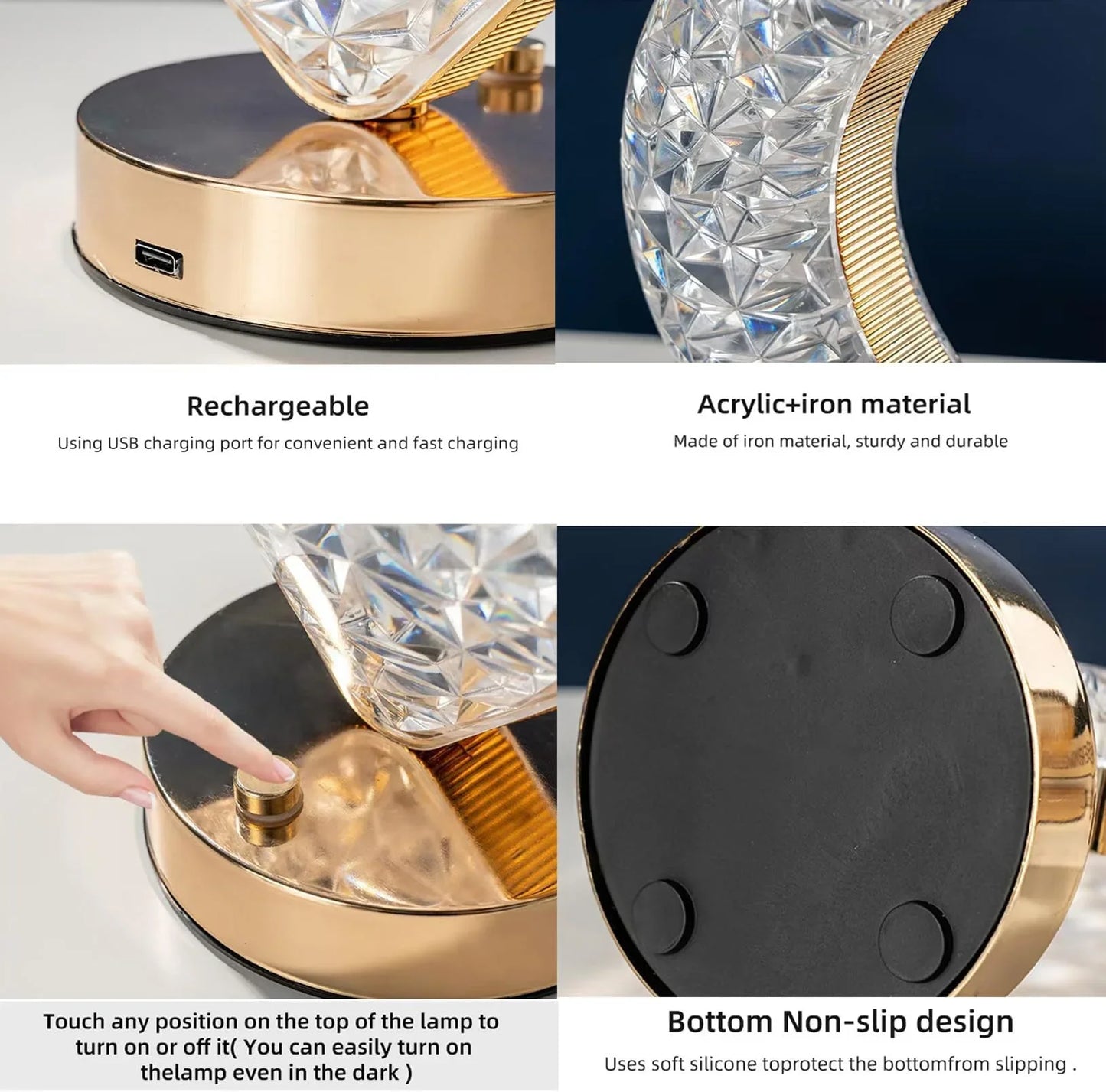 Luminária de mesa com estrela e lua, LED, iluminação decorativa, luz noturna, recarregável por USB, luz de cabeceira, luz noturna com lua e estrela
