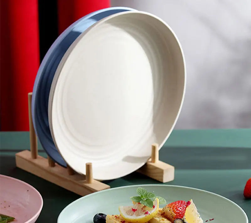Pratos redondos de palha de trigo, cor sólida, salada, sobremesa, jantar, reutilizáveis, seguros para micro-ondas, pratos anti-queda e quebra, prato de frutas