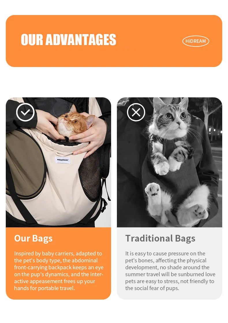 Mochila para transporte frontal de animais de estimação, bolsa de ombro para cães e gatos, bolsa respirável e portátil para áreas externas