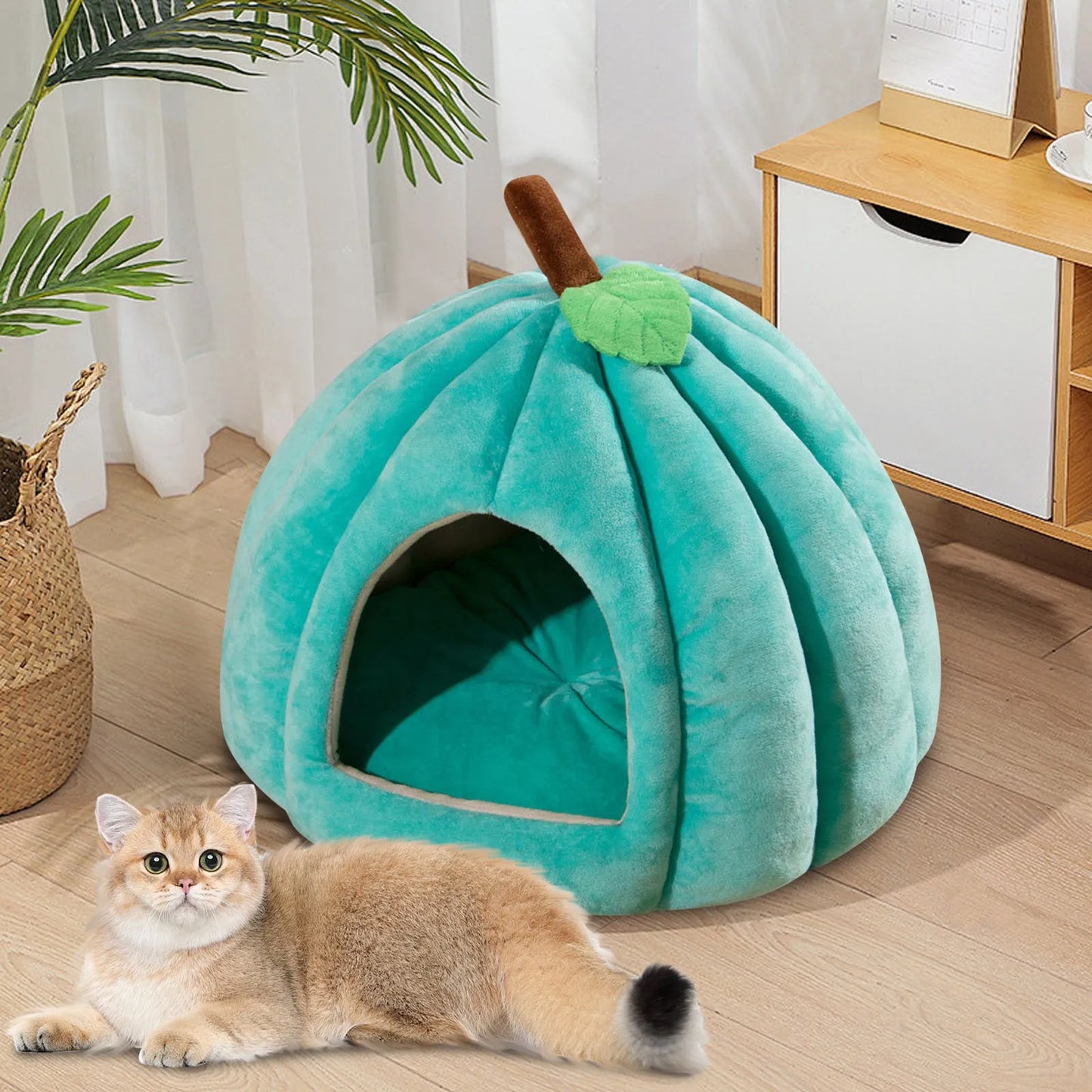 Casa de Abóbora Criativa para Animais de Estimação Outono e Inverno Cama Semi-fechada para Cães e Gatos Ninho Quente e Grosso para Cães e Gatos Suprimentos para Animais de Estimação