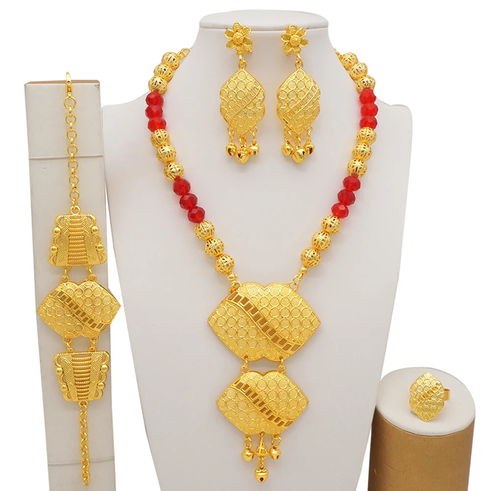 Conjuntos de joias finas 2023 para mulheres, presentes de casamento, colar, pulseira, brincos, anel, joias com contas africanas