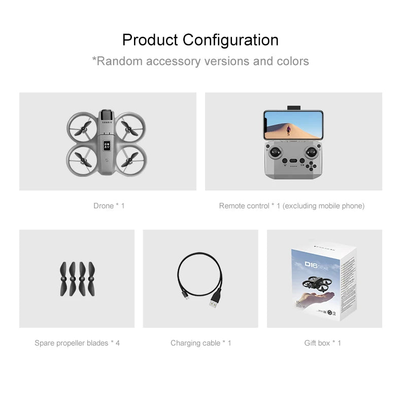Mini drone Xiaomi D16 com câmera HD 8K ajustável de 180° e WiFi com fluxo de luz, drone de bolso para evitar obstáculos, quadricóptero RC