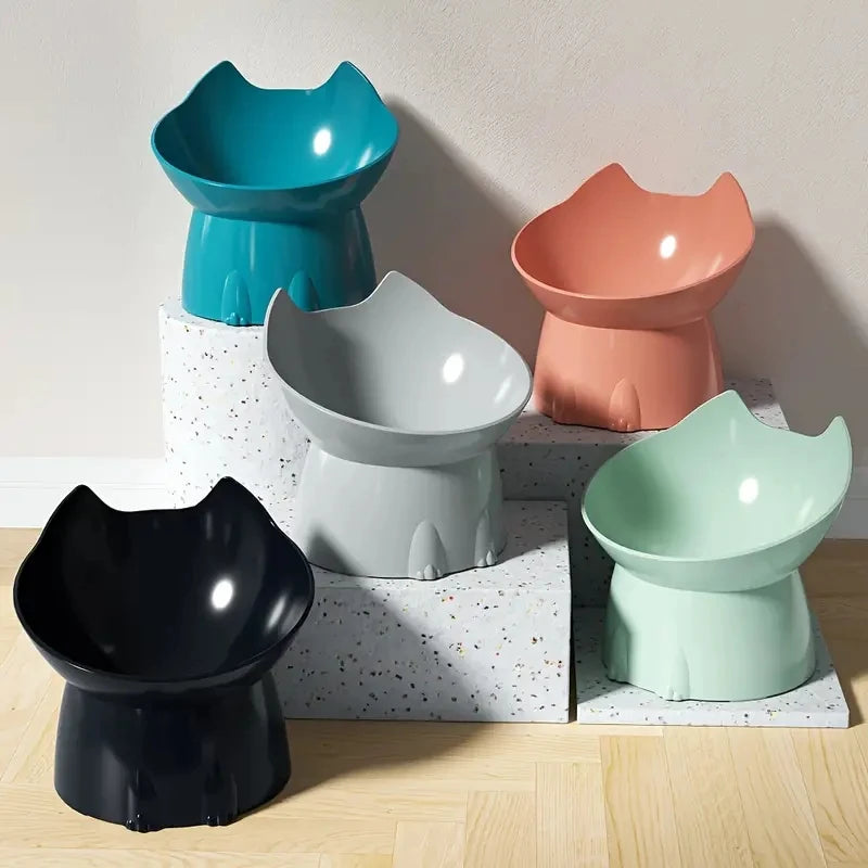 Tigela elevada para gatos WhiskerWare, 1 peça, tigela de plástico antiderrapante para alimentação de animais de estimação com borda inclinada, proteção para o pescoço e comida para gatinhos