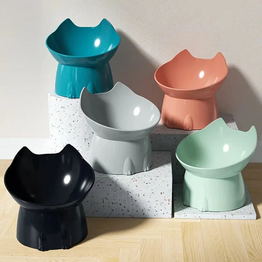 Tigela elevada para gatos WhiskerWare, 1 peça, tigela de plástico antiderrapante para alimentação de animais de estimação com borda inclinada, proteção para o pescoço e comida para gatinhos