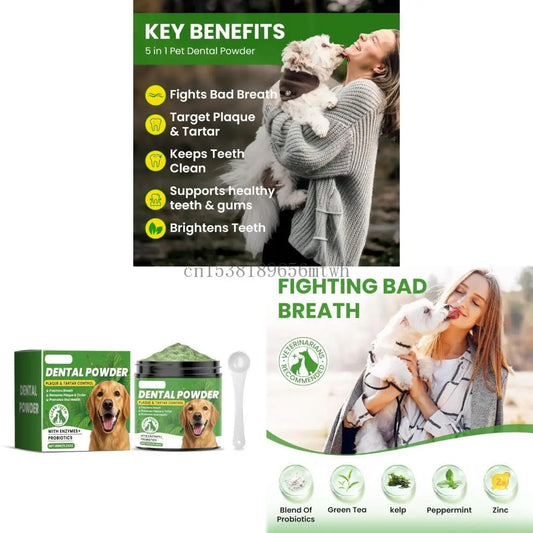 Pó para limpeza de dentes de animais de estimação, hálito refrescante para cães, ferramenta de limpeza de dentes de cães fácil de usar, cuidado com os dentes de gatos B03D