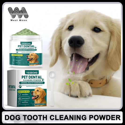 Pó de limpeza para dentes de animais de estimação para cães, reduz tártaro e cálculo, protege a saúde da gengiva do cão e refresca o hálito. Produtos de limpeza para cães