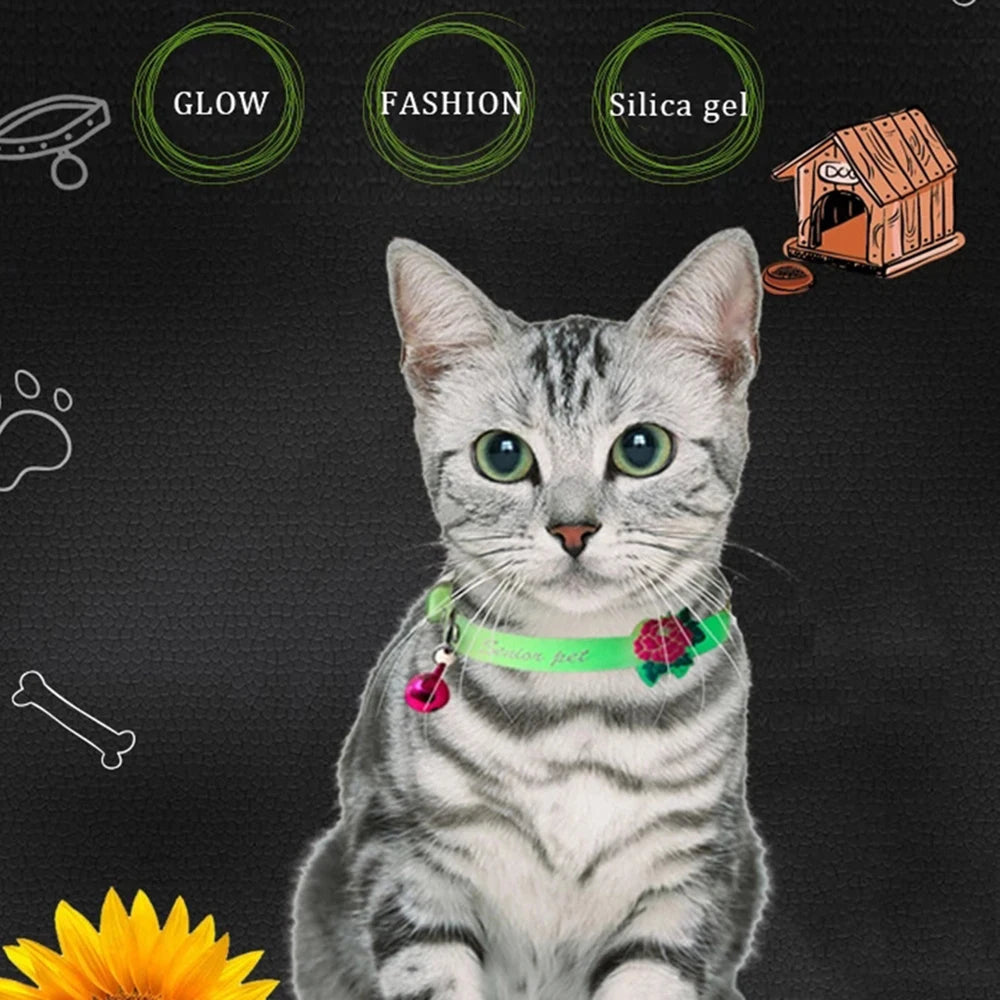 Coleiras brilhantes para animais de estimação com sino que brilham à noite, colar para cães e gatos, acessórios luminosos para gatinhos e filhotes