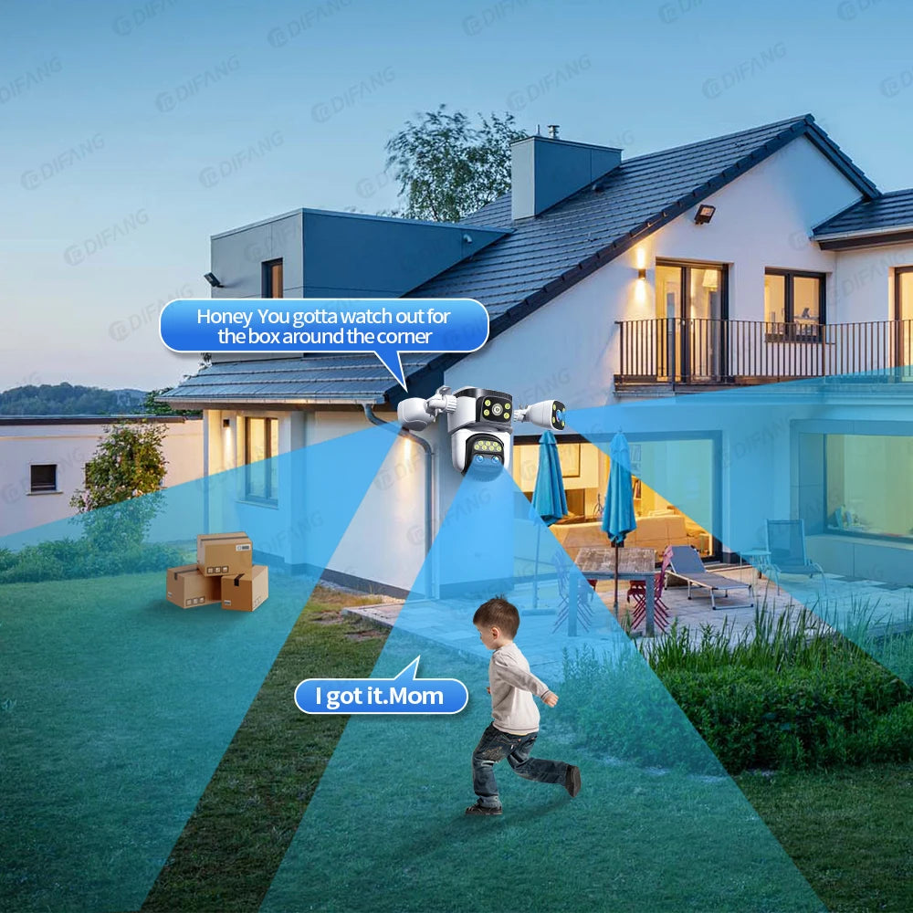 Câmera de segurança externa 10K WiFi6 com três telas, 20MP CCTV, câmera IP externa com zoom de 10X, 8K e 15MP, câmera de vigilância por vídeo