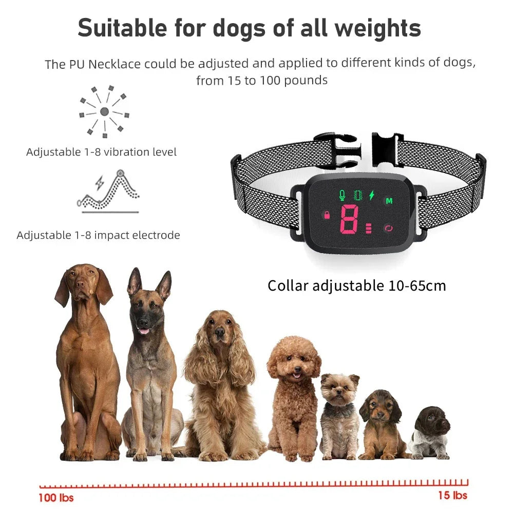 Smart Automatic Anti Barking Dog Collar HD Digital Display IP67 Waterproof Collar For Dog Rechargeable Bark Stopper Stop Barking