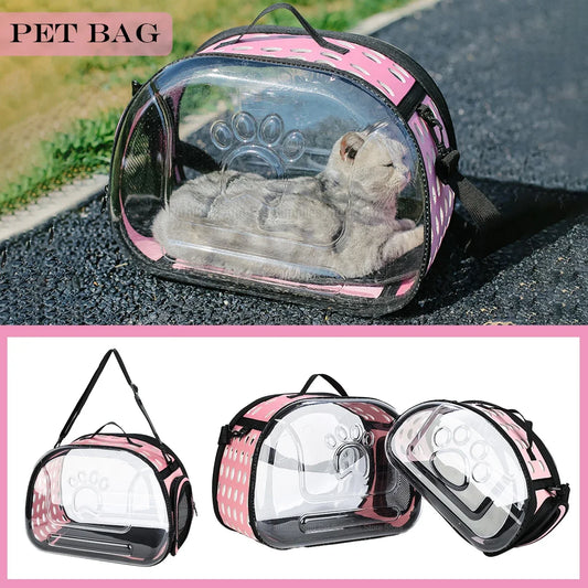 Bolsa de ombro para animais de estimação, bolsa de transporte para gatos, bolsa respirável para viagem ao ar livre, cápsula transparente para filhotes e gatinhos, bolsa de ombro portátil