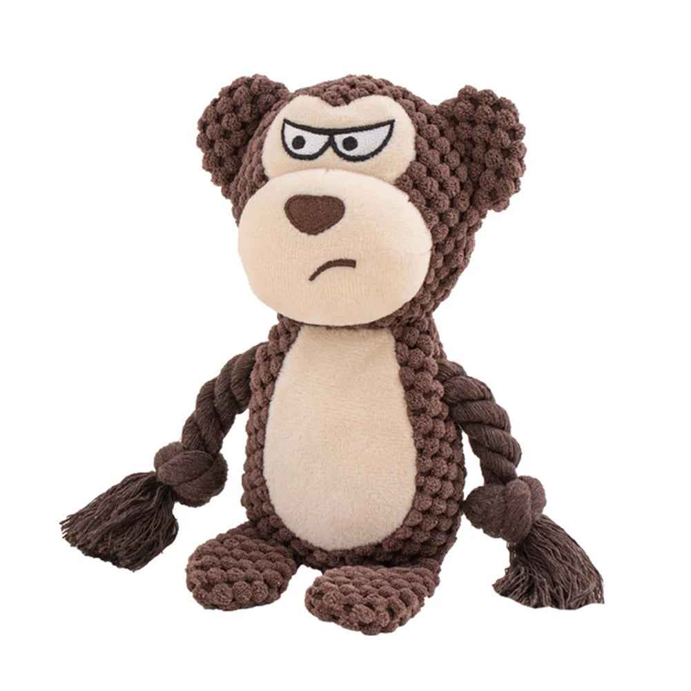 Brinquedo de pelúcia para cachorro, brinquedo de mastigar com articulação pequena crua, indestrutível, resistente a mordidas, som de guincho para filhotes, chocalho para brinquedos de estimação